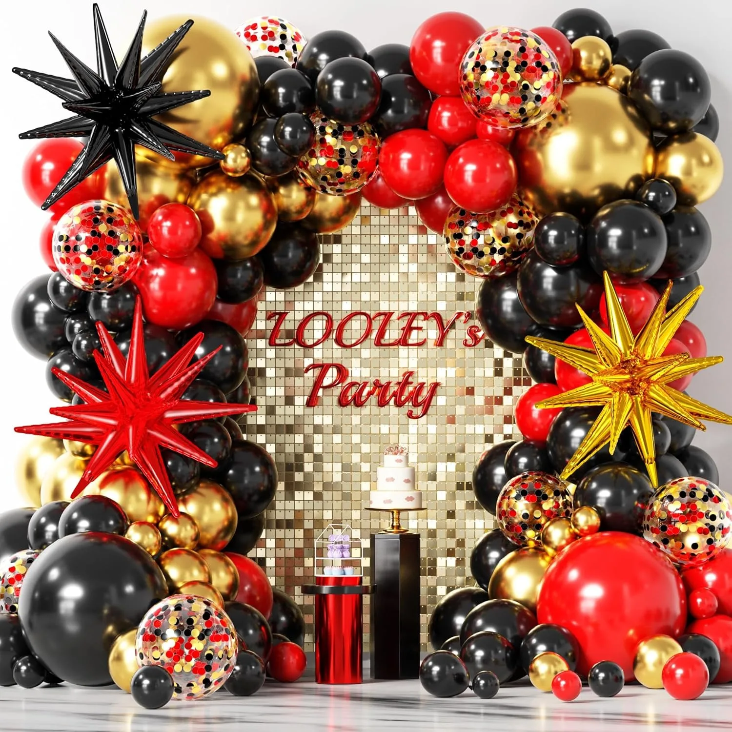 137 peças de confete vermelho preto e dourado com balões starburst guirlanda arco kit para formatura hollywood casino tema festa decora