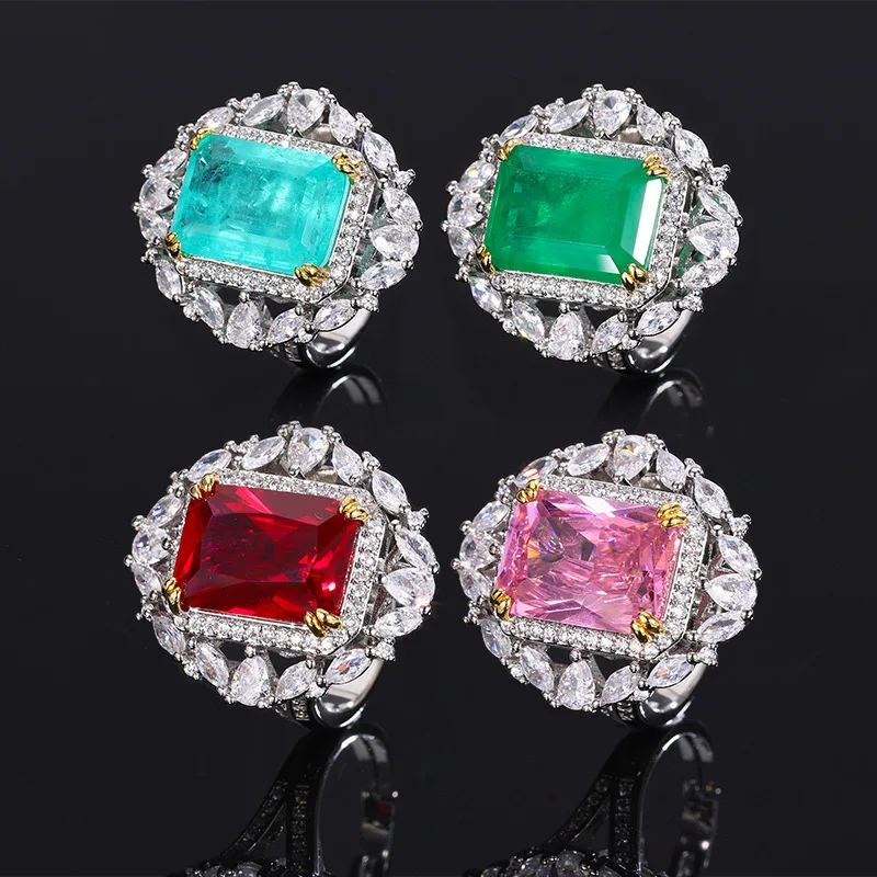 

Jewelry Dropshipping Ruby Ring European and American New Fashion Pink Zircon Emerald Zircon Ring