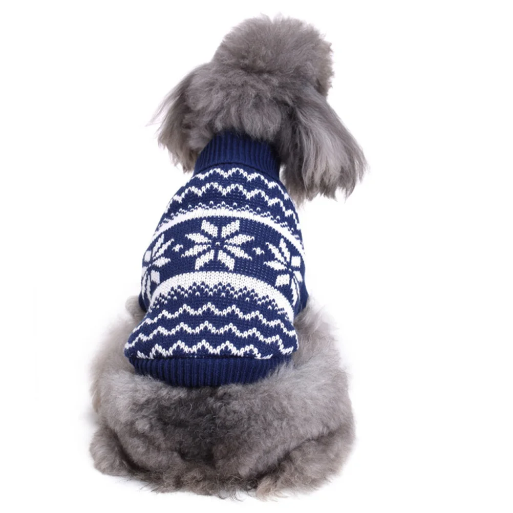 

Christmas Pet Sweater Size S Blue Turtleneck Snowflake Pattern Warm Puppy Clothes Dog Winter Outfit Pet Sweater