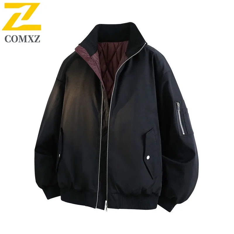 COMXZ 2025 بلون العصرية سترة الرجال ملابس العمل غير رسمية نمط يندبروف سترة قطن على الطراز الياباني في الهواء الطلق سترة مبطنة دافئة