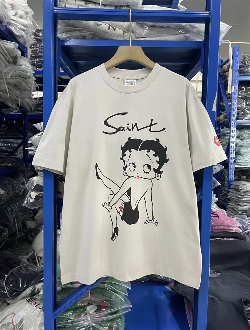 New Summer SAINT High Street Casual Loose Cotton Short Sleeve Pattern Printed Round Neck Fashion Sports T-shirt Oversize Men