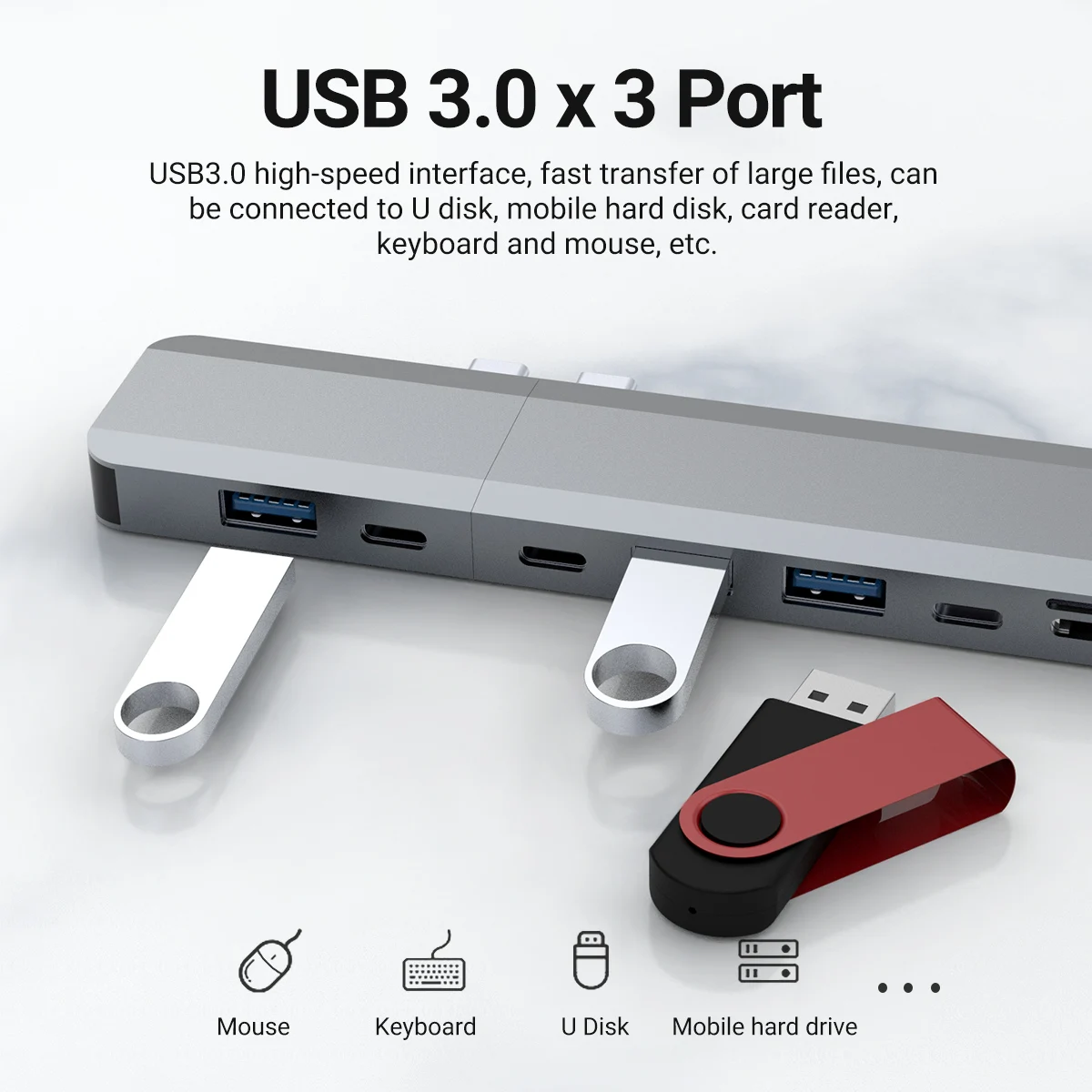 C타입 USB 허브 도킹 스테이션 어댑터, 도크 익스텐더, 4K, HDMI 호환, TF/SD 2.0, 100W PD, 고속 충전, USB 3.0, 10 인 1