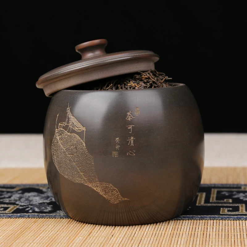 BOERNA Kitchen containers Pottery hermetic pots teaware Liubao Tea Jar Storage tea organizer Kitchen Storage Tea Box Sugar Bowl