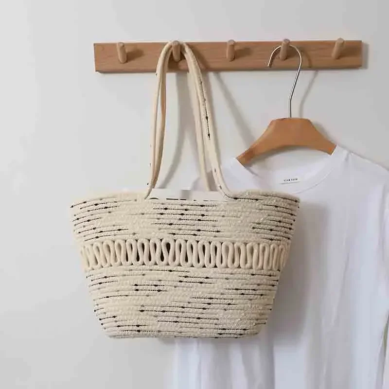 New Tidal Cotton Thread Beach Bag Grass Woven Women's Large Capacity Shoulder Bag Home and Daily Messenger Bag