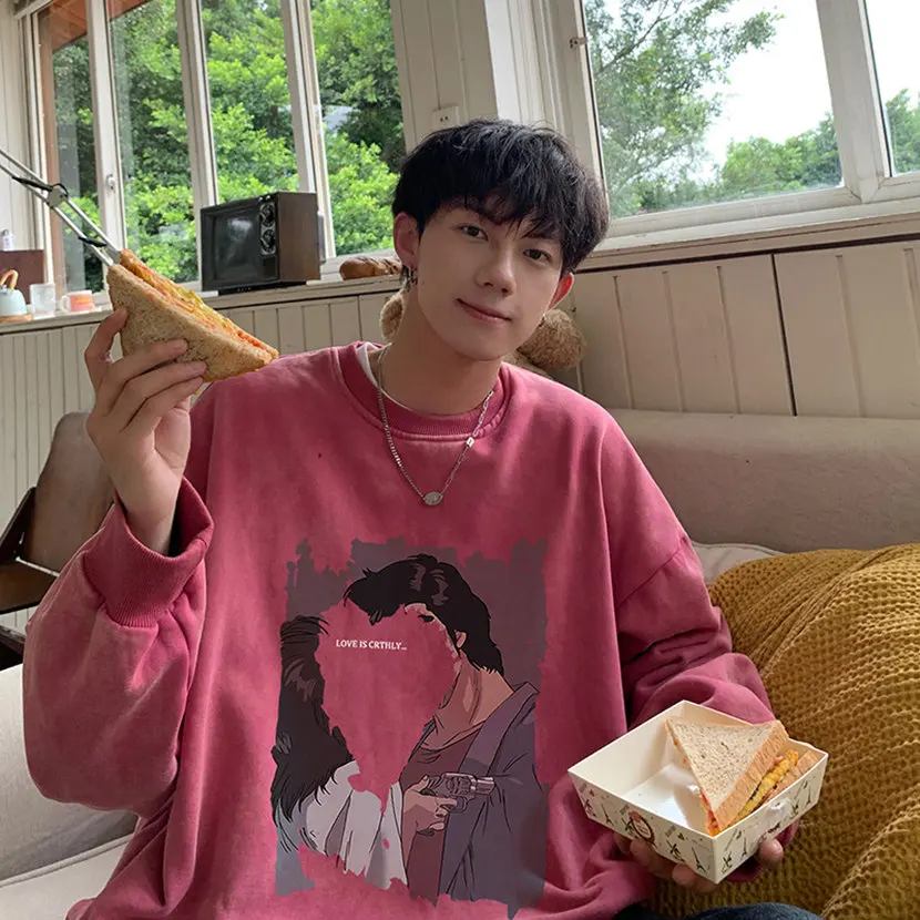 

Парные ретро-свитшоты с длинным рукавом и круглым вырезом, базовая модель, новинка осени 2024, винтажный стиль, молодежная повседневная мода