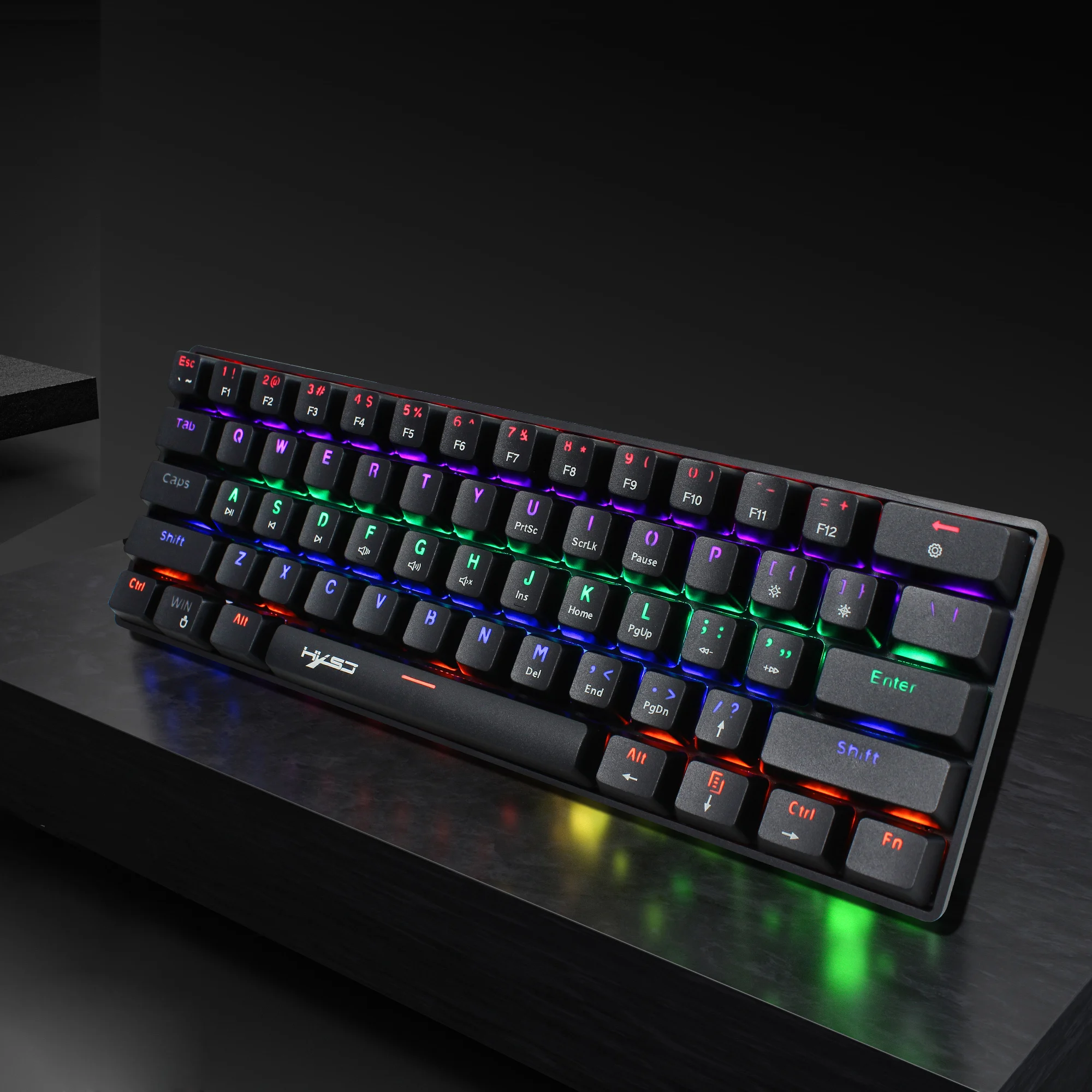 Imagem -03 - Hxsj-mini 61-chave Rgb Wired Gaming Keyboard Acessórios de Computador Computador e Laptop Nova Chegada