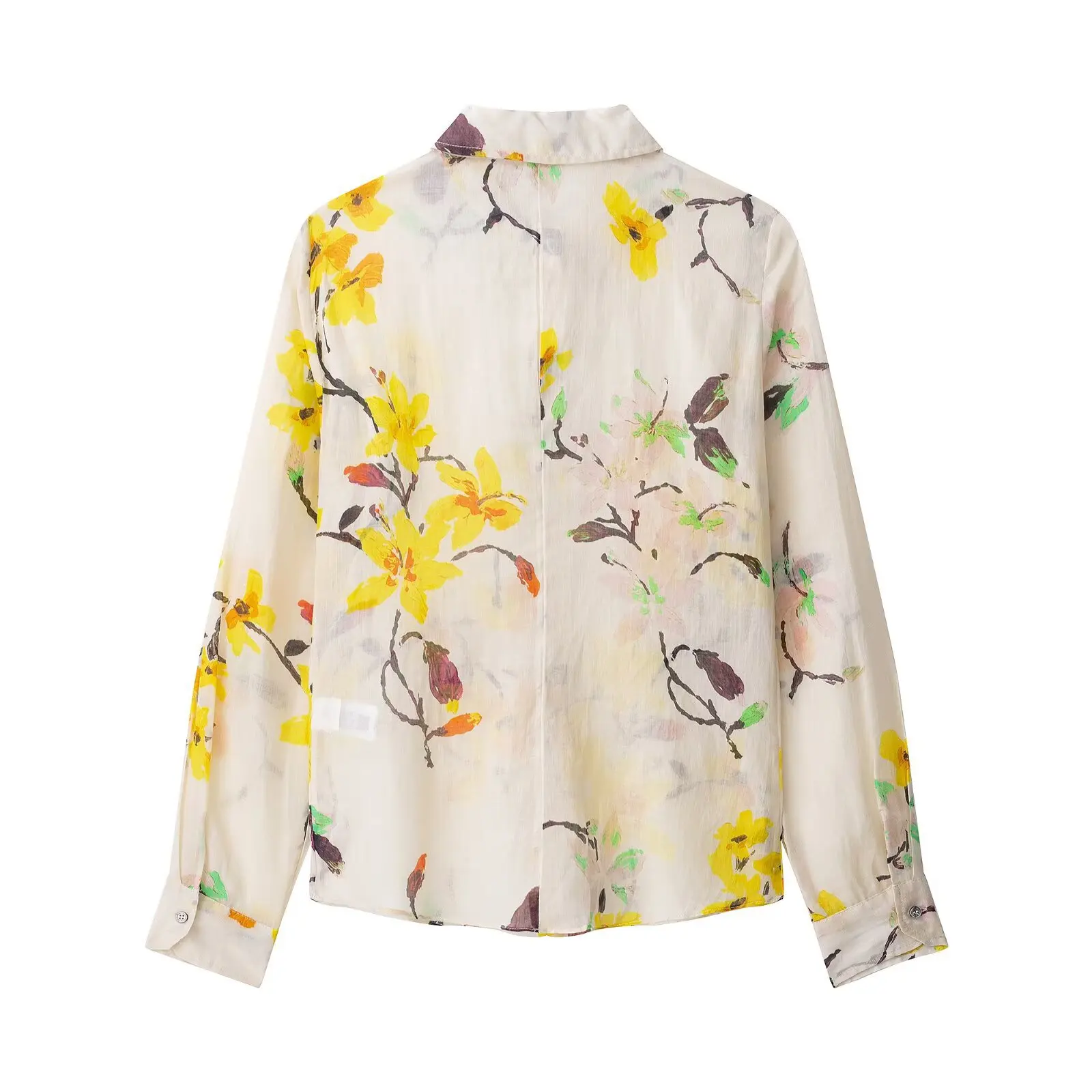 Camicetta trasparente con stampa floreale Camicia da donna a maniche lunghe monopetto con colletto bavero Camicette tutto-fiammifero di nuova moda casual autunnale