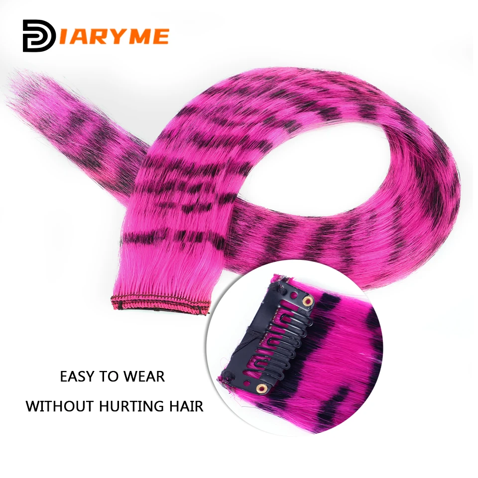 Synthetic One Card Hair Extension Wig Hair For Women Long Straight Clip-in Colored Zebra Line Feather Hair Extensions Fake Hair