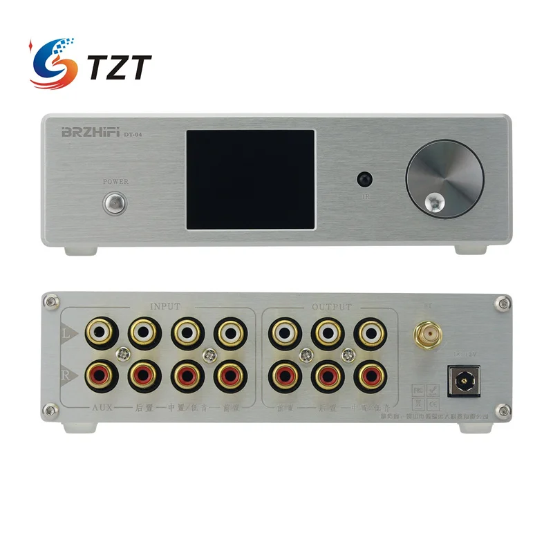 TZT DT-04 AC3 Bluetooth Remote Control Preamplifier Audio Decoder TFT Display with 12V Power Adapter