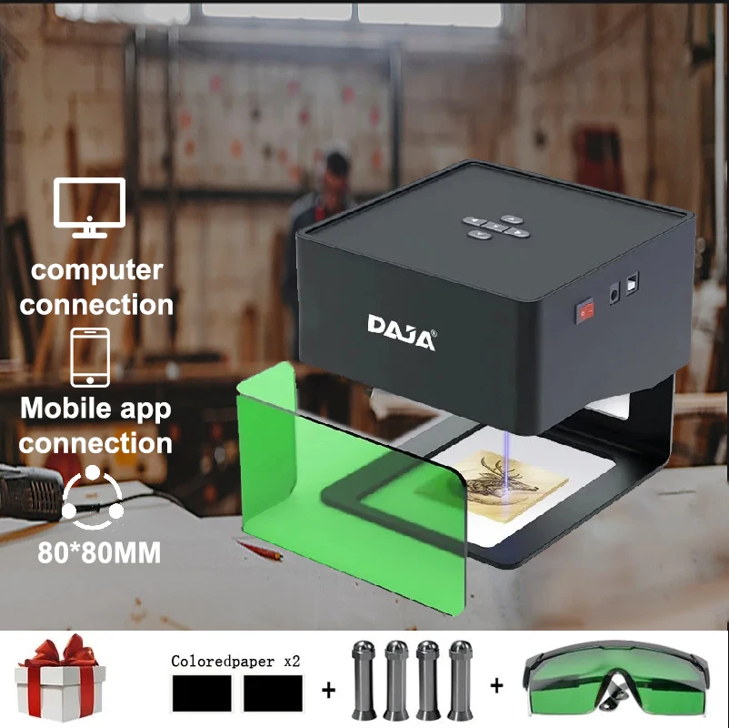 DAJA DJ6 Laser Engraving Machine CNC Mini Fast DIY Printer 3000mW Android for Logo Paper, Wood, Plastic Leather Glass Engraving