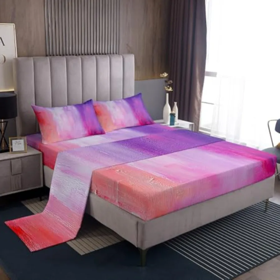 

Pastel Tie Dye King Bedding Sets For Girls Women Orange Pink Purple Watercolor Ombre Bed Sheets Abstract Oil Painting Sheet Set