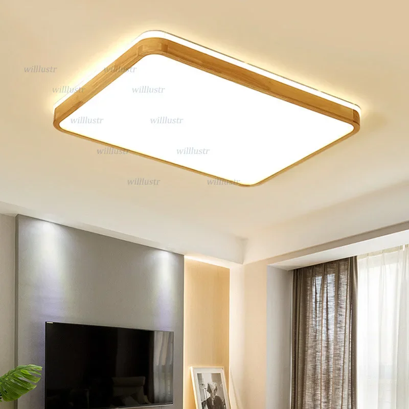

Modern Minimalist LED Wood Ceiling Lamp Sitting Room Bedroom Hotel Lounge Hall Round Square Rectangle Natural Color Lighting