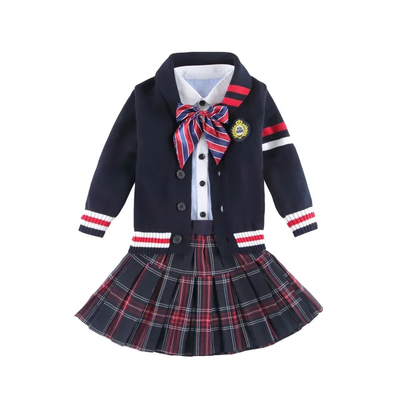 Uniforme Escolar Japonês Infantil, Camisola, Saia, Calças, Fato de Colarinho, Xadrez, Algodão Coreano, Roupa de Jardim de Infância, Roupa Meninos, Meninas