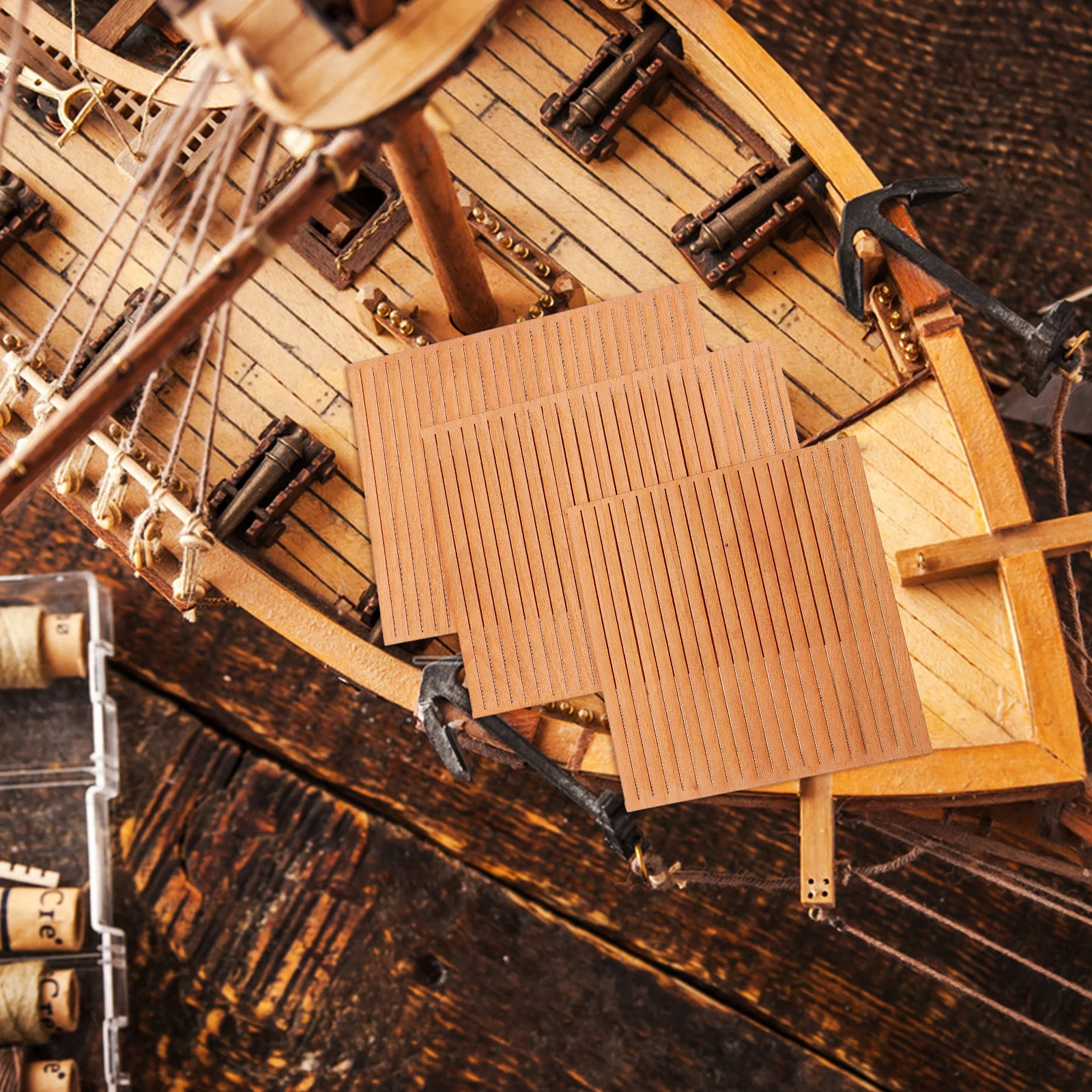 

80pcs Solid Wood Plank Kit For Diy Boat Dollhouse Mini Flooring Durable Strip Material Crafting Sea Decking Simulation Miniature