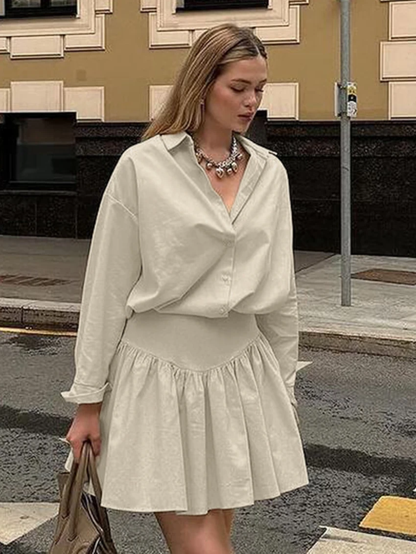 Marthaqiqi Casual Ladies Nightgowns Suit Turn-Down Collar Pajama Long Sleeve Nightwear Skirts Loose Female Sleepwear 2 Piece Set