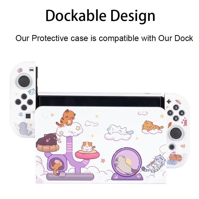 Nintendo Switch OLED Protective Case Lovely Cat Party Hard PC Cover JoyCons Controller Game Housing For Switch OLED Accessory