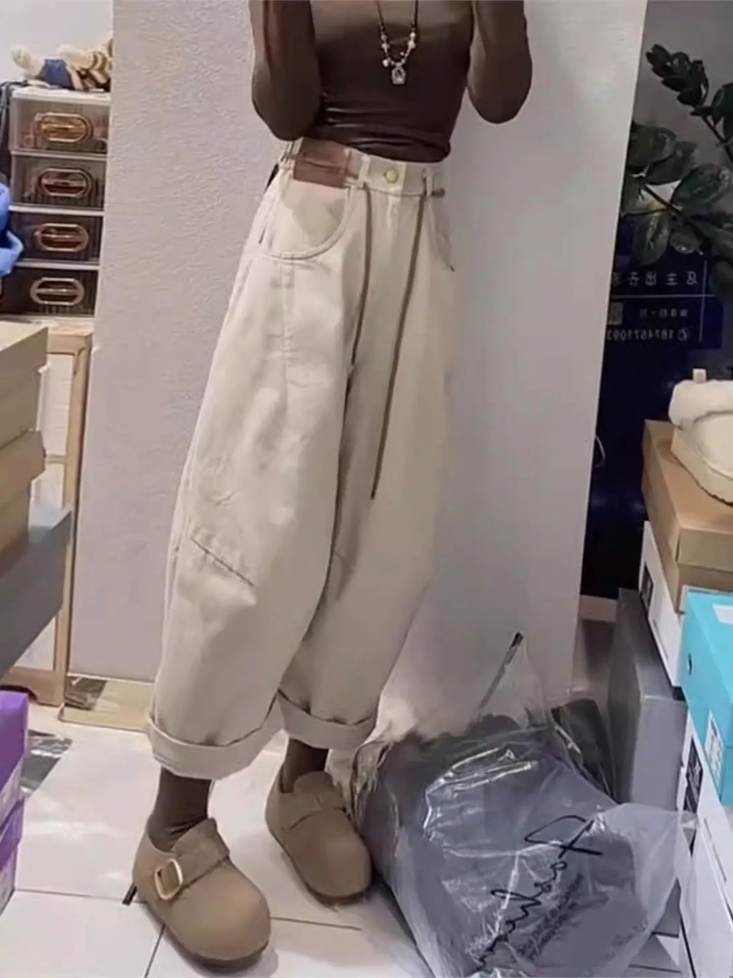 

Широкие джинсы с высокой талией на подкладке, женские джинсовые брюки Bootcut, утягивающие прямые укороченные брюки с девятью посадкой, повседневные осенне-зимние