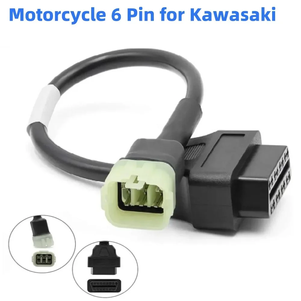 New OBD Motorcycle Cable 6 Pin Plug Cable Diagnostic Cable for Kawasaki 6Pin to OBD2 16 pin Adapter