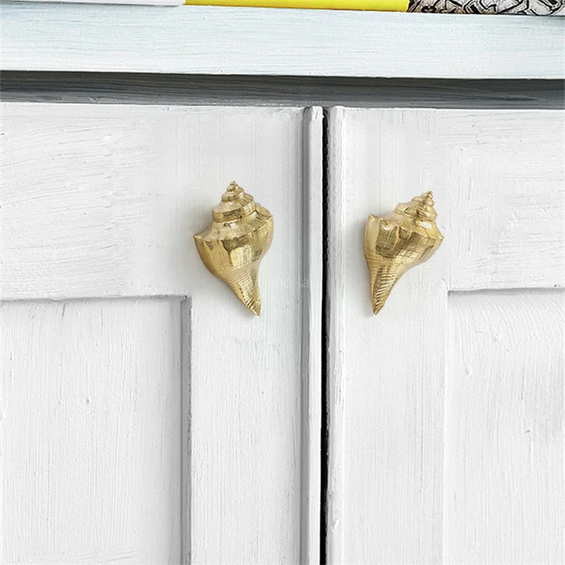 Gold Furniture Handle Door Knobs Solid Brass Sarfish Shell Shape Handles for Cabinet Kitchen Cupboard Drawer Pulls