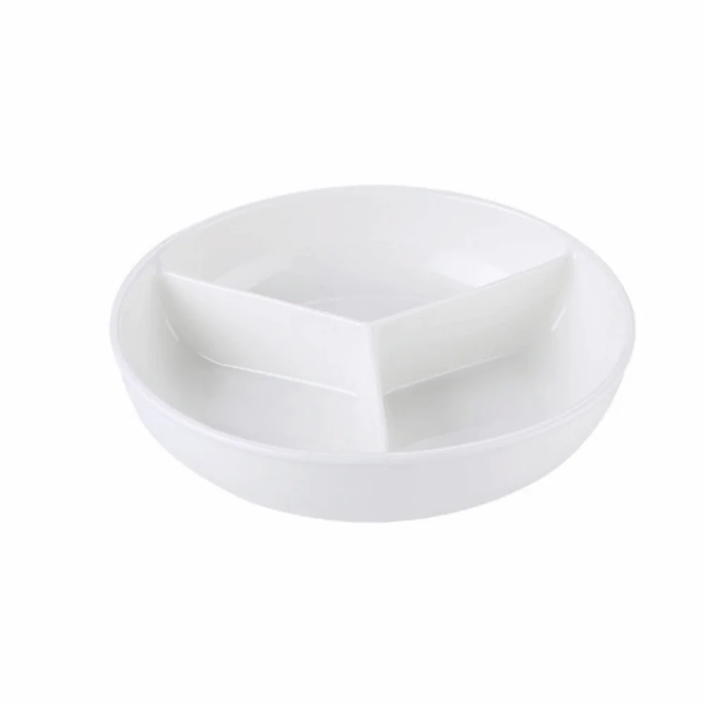 3 Compartments Grid-shaped Dinner Plate Round Ceramic Divided Food Tray Large Capacity Durable Ceramic Salad Plate Household Use