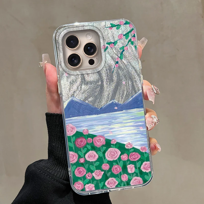 グリッターフラワー電話ケース 2025 Iphone 16 プロ 16 プロマックス 16 プロ 16 プロマックス 5 グラム生分解性花高級シリコンバックケース