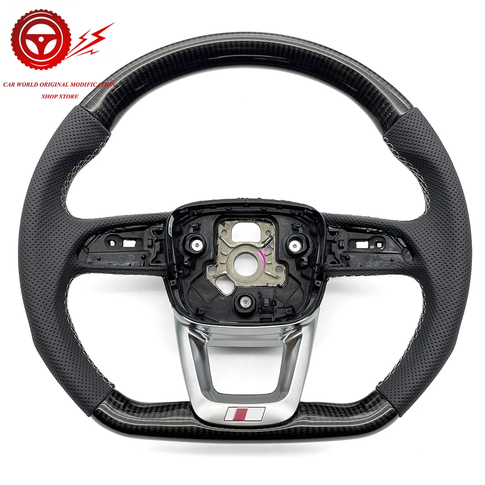 Carbon Fiber Semi Perforated Leather Multifunctional Flat Bottomed Sports Steering Wheel, For Audi Q5 FY Q7