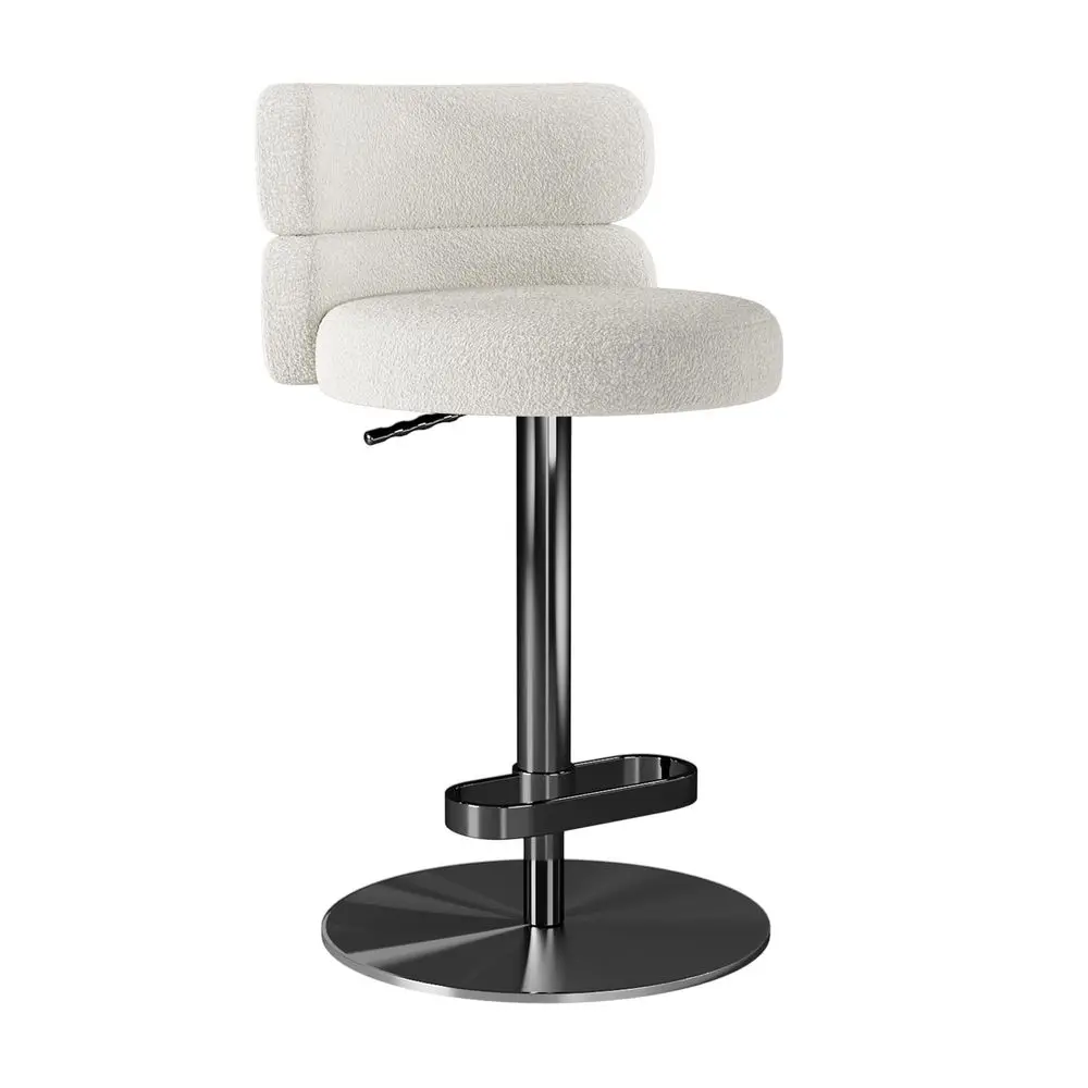 

Bar Stool Adjustable Airlift Counter Height Bar Stool Kitchen Dining Cafe Hydraulic Boucle Fabric Bar Chair with Padded Back an