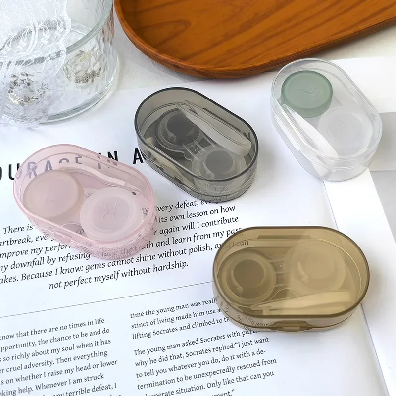 Minimalist Translucent Contact Lens Case Portable Travel Contact Lenses Storage Box Mini Lens Container With Tweezers