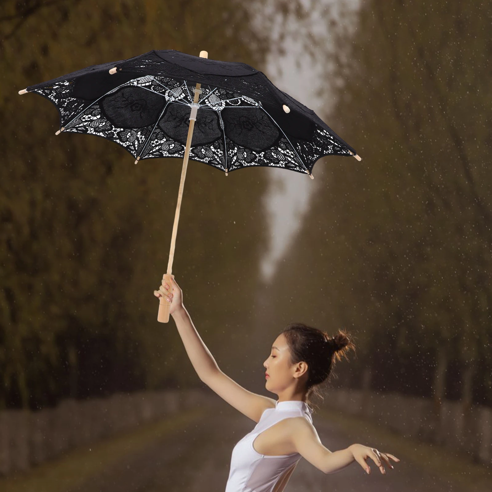 

Large White Cotton Lace Umbrella 51205-38 Photography Props Decorative Flower Shaped Parasol for Girls Dancing Wedding Scene