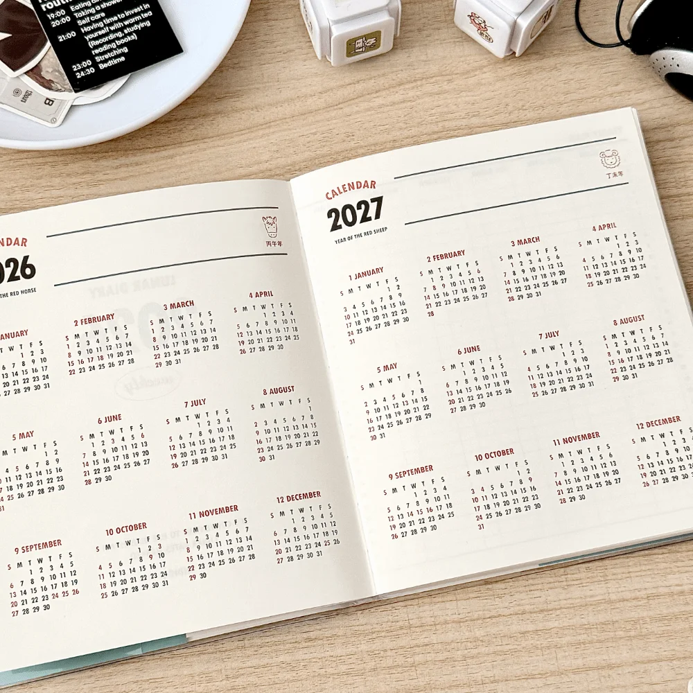 2026 جدول مخطط الحياة كتاب ريترو الحد الأدنى طالب دراسة مذكرات مخطط مع التقويم PVC دفتر يوميات الطالب