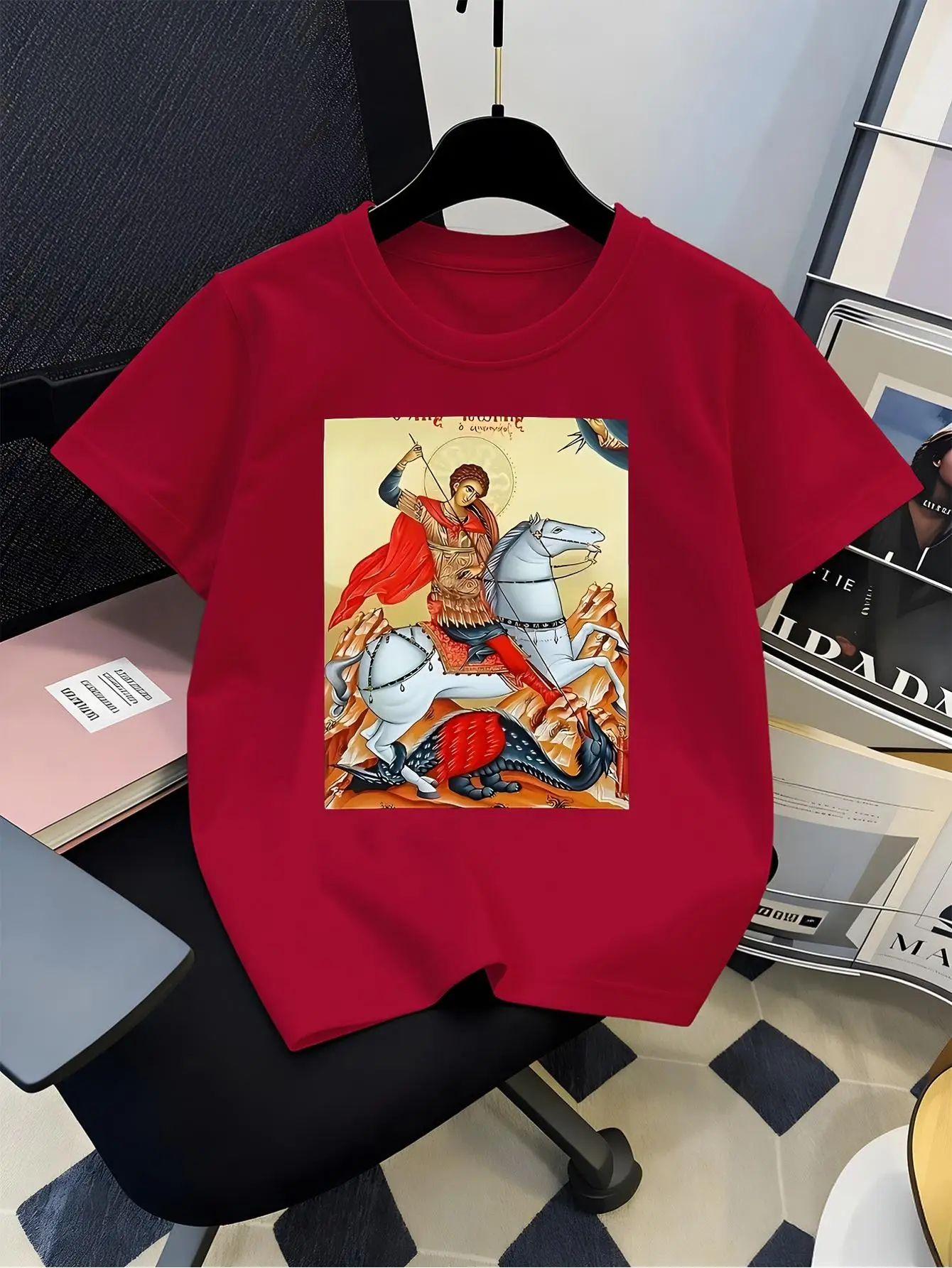Saint George Slaying Dragon Religious Icon Graphic T Shirt For Boys Girls Family Matching Short Sleeve Tee Parent Kid Summer Top