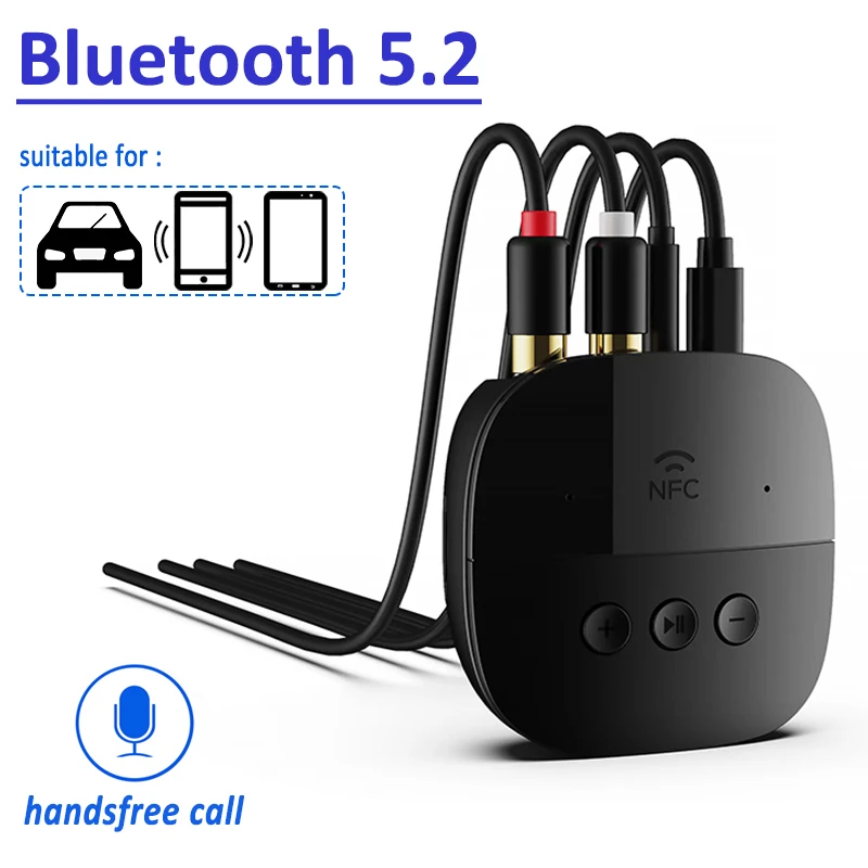 Receptor RCA Bluetooth 5,2 para coche, Adaptador de Audio inalámbrico con conector de 3,5mm, Aux, 2RCA, para amplificador de altavoz, teléfonos, tabletas