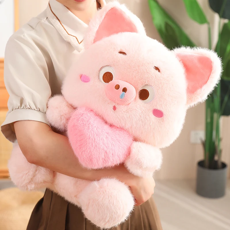 Love Pig Plush Toys Pretty Fluffy Pulling Thread Toys Pig Doll Holding Love Heart Adorable Cartoon Animal Plush Toys