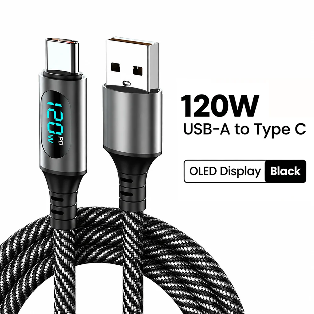 NNBILI 120W USB Typ-C-auf-Typ-C-Kabel mit LED-Anzeige, schnelles Laden, USB-A-auf-Typ-C-Datenkabel für Samsung, Honor, Oneplus zum Aufladen