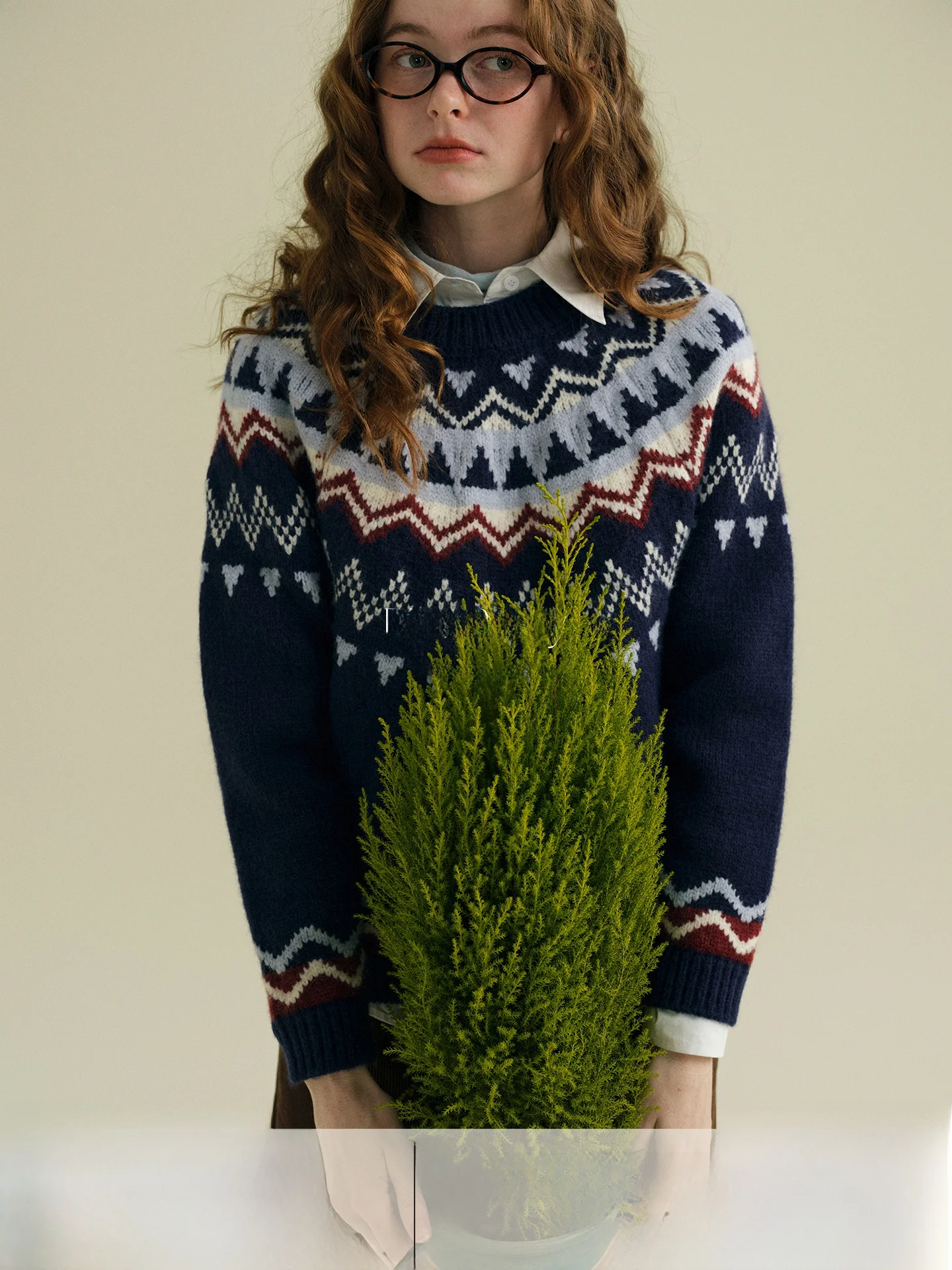 

Rina Berry Vintage Color Blo Fair Isle Design Soft round Ne Knitted Sweater Fene Floral Pattern Long Sve Winter Top