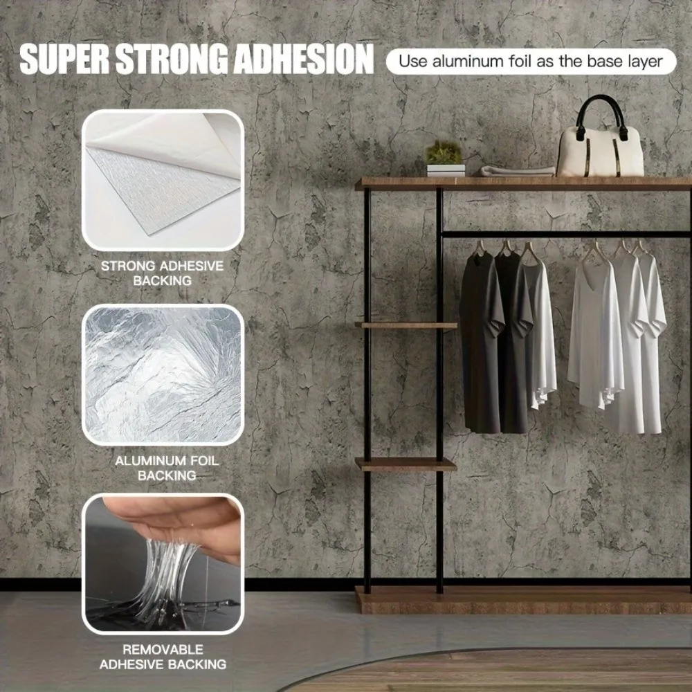 Self-Adhesive Vinyl Wallpaper 3 Meters×40cm Concrete Texture Foam Wall Panels Interior Decor Thickened Waterproof Wall Stickers