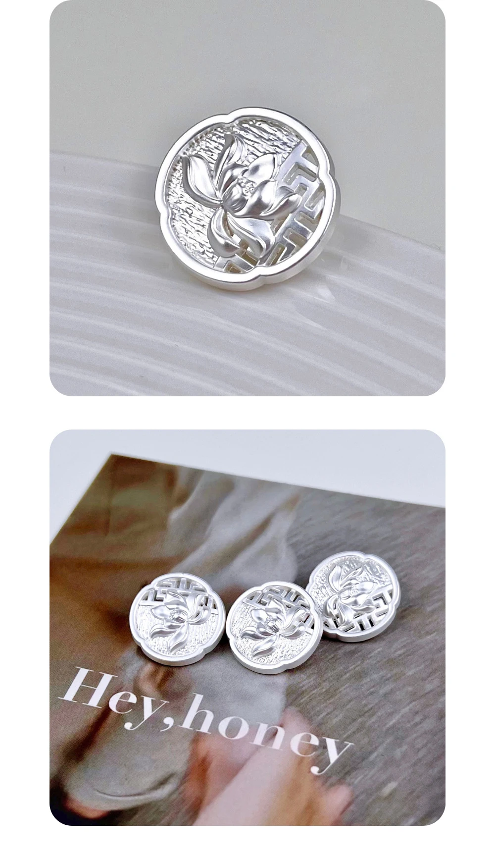 10 stücke Metall Knopf Kleidung Tasche DIY Handwerk Hochwertige Aushöhlen Dekorative Gravieren Lotus Chinesischen Stil Tasten Zubehör – Detail 6