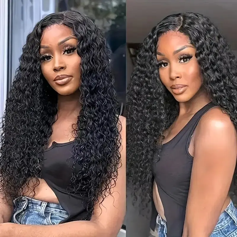 Rosabeauty 250% Density HD 13X6 Transparent Deep Water Wave curly Lace Frontal Wigs 30 40 Inch 13X4 Front 100% Human Hair Wig