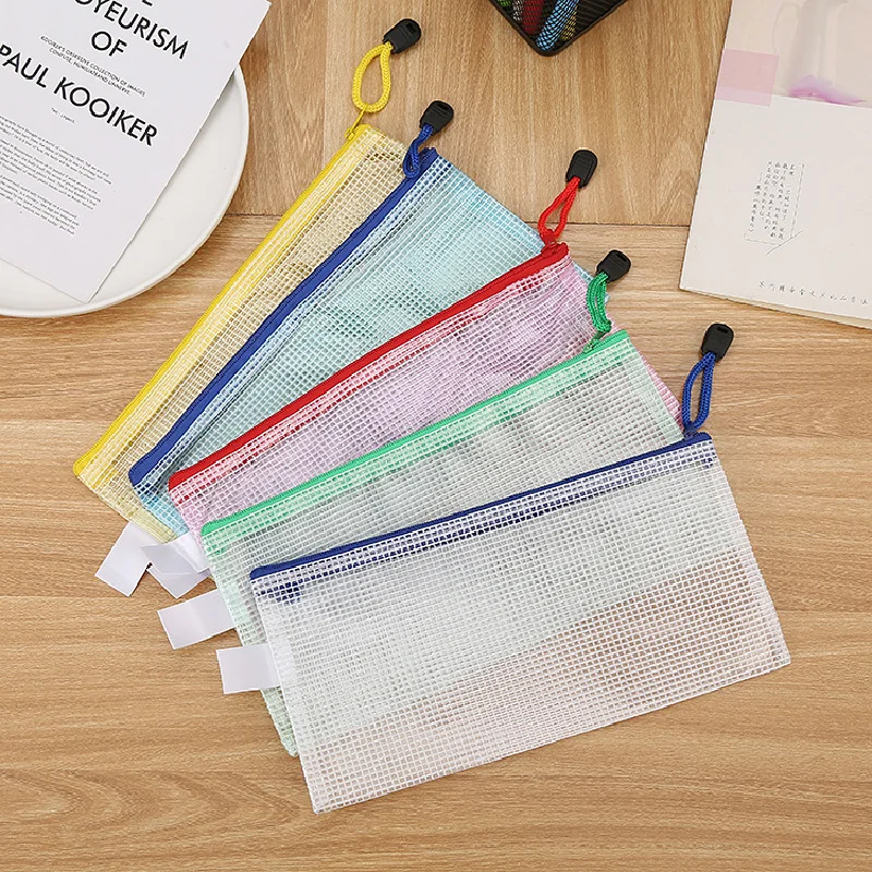 5PCS Stationery Storage Folder File Mesh Zipper Pouch A4 A5 A6 B4 B5 A3 Document Bag Zip File Folders School Office Supplies