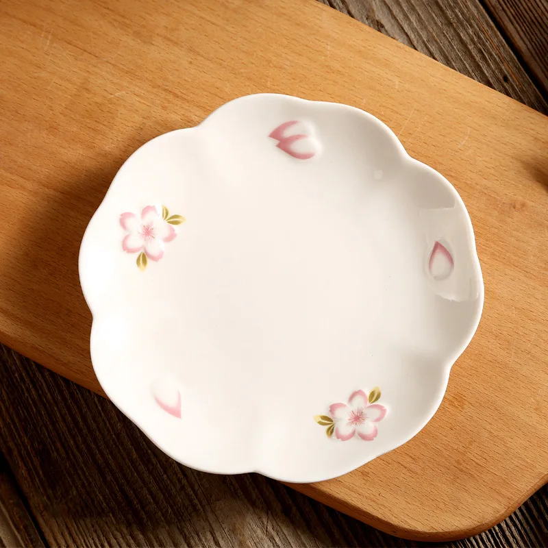 Plato de cerámica pintado a mano con relieve de flores de cerezo, plato de comedor para el hogar, plato para comida, bistec, fruta, postre, disco, vajilla de cocina