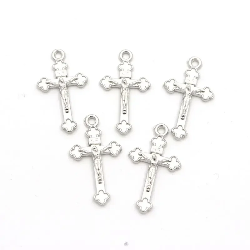 20pcs 27mm Silver Color  Italy Jesus Catholicism Cross Metal Charm Pendant For Jewelry Making Diy Bracelet Necklace Accessories