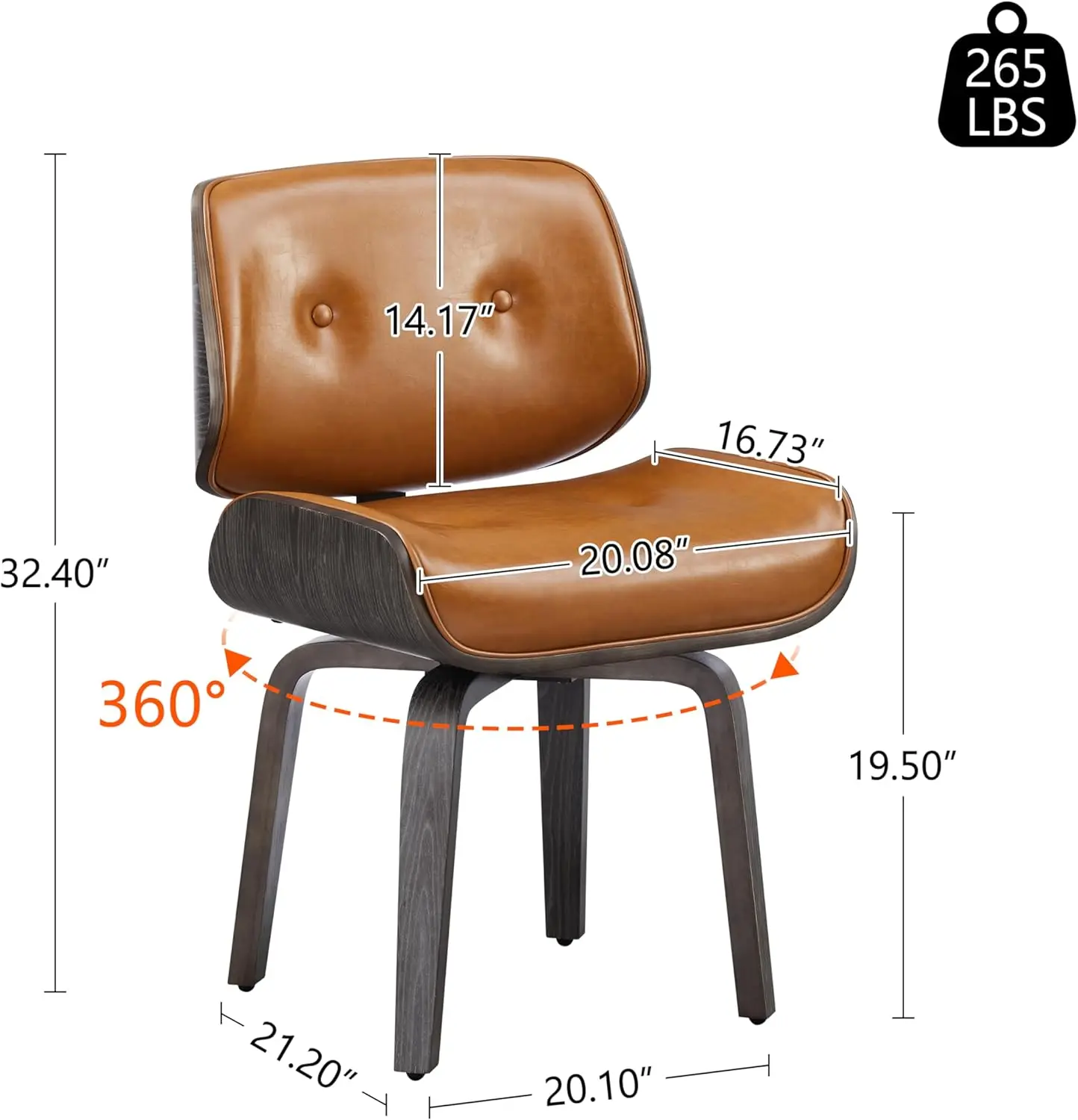 كرسي طعام دوار - كرسي طعام المطبخ الحديث في منتصف القرن، كرسي منجد من الجلد الصناعي بأرجل من الخشب الصلب