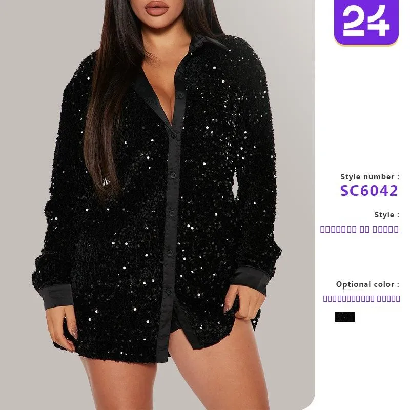 ファッション-ワンブレスト-スパンコール-ロングスリーブ-ホリデーパーティー用-レディース下着-ホームウェア-快適な柔らかい素材