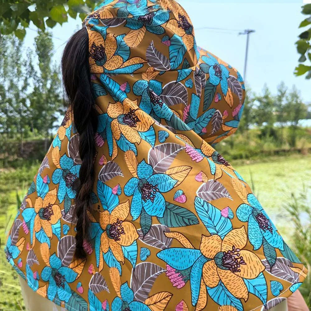 

Large Brim Sun Hat Anti-UV Neck Guard Shawl Tea Picking Cap Breathable With Snap Button Women's Ponytail Hat Outdoor Sports