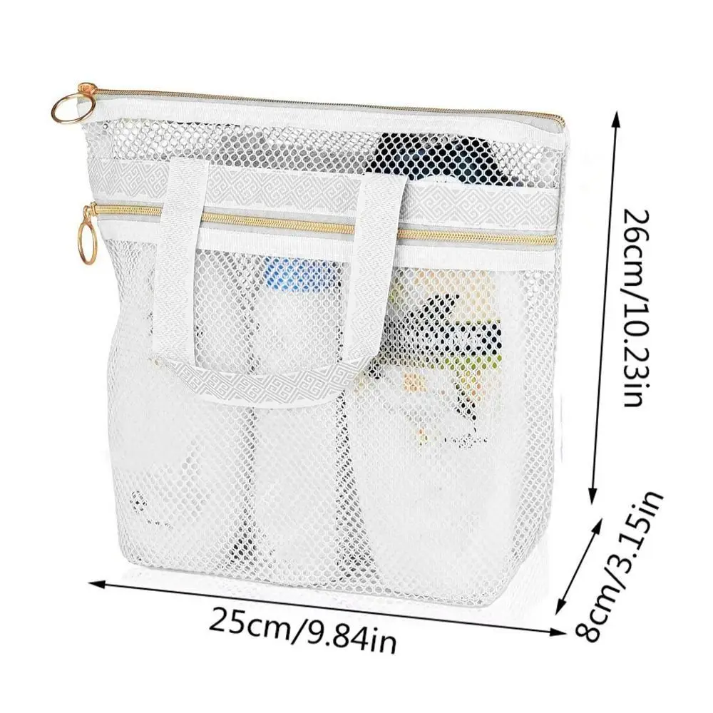 Multifunctional Portable Shower Tote Handbag Clear Mesh Cosmetic Bag Travel Toiletries Mesh Beach Gym Drawstring Bag Organizers