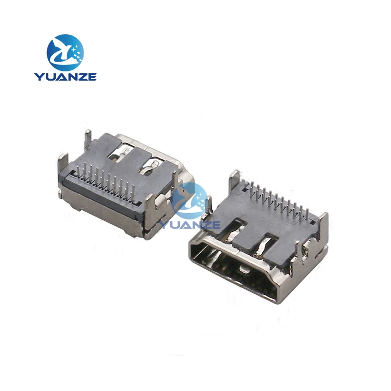 5PCS HDMI female socket/plug 19P female mount SMT Female head PCB USB interface in-line 90 degree HD 19PIN DIP 2 rows of pins