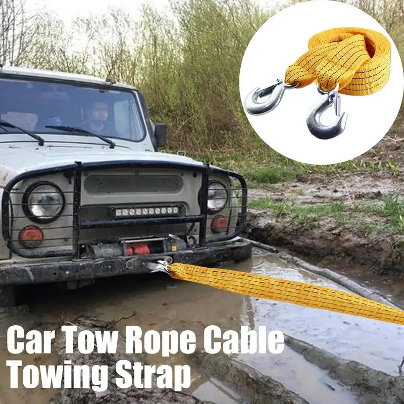 3/5Meters 3 Ton Auto Tow Rope Car Outdoor Break Down Nylon Alloy Steel Hook Emergency Rescue Rope Tool For Car Truck Trailer SUV