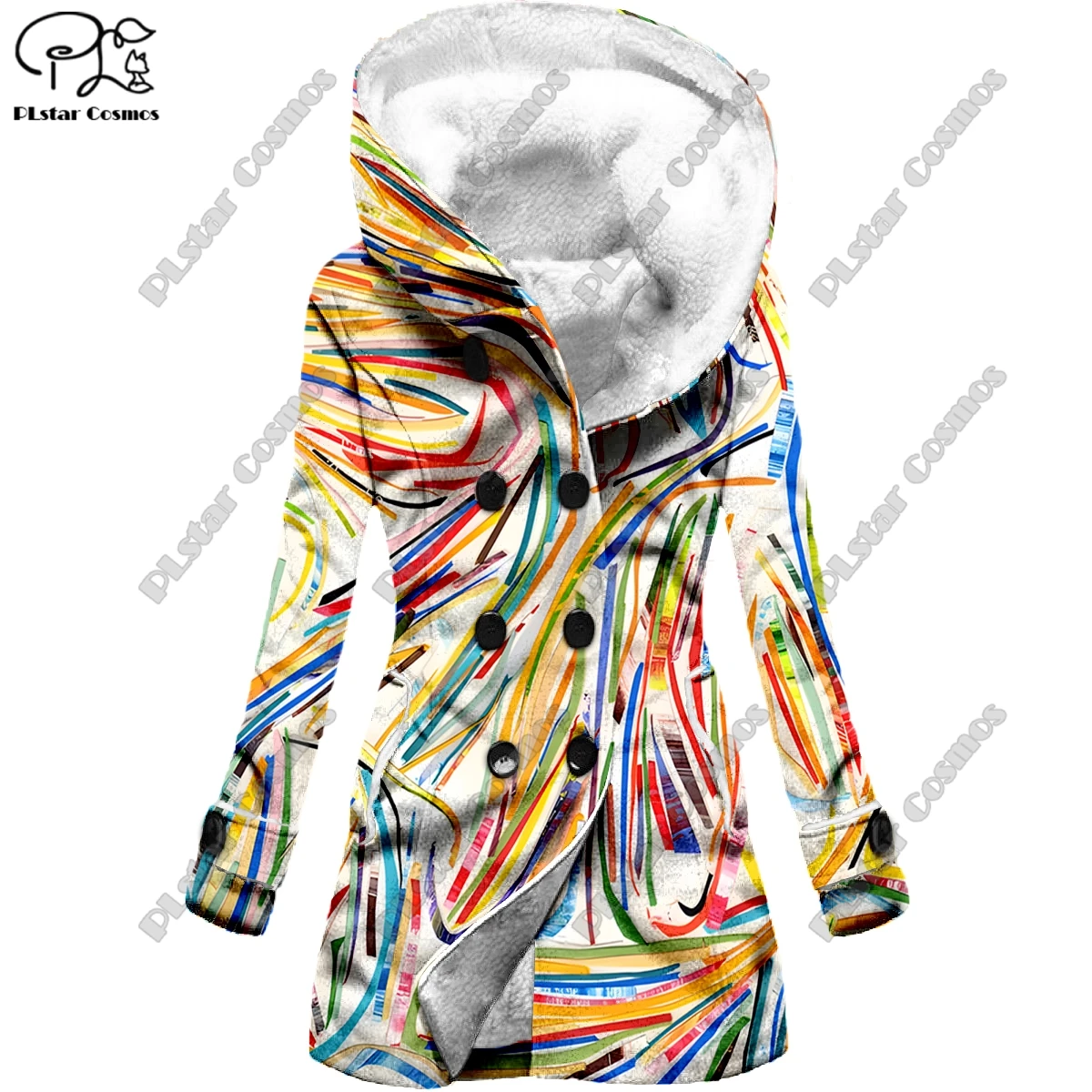 3D printing retro gradient pattern printed hooded fleece jacket warm women's jacket winter casual gift series new style -11
