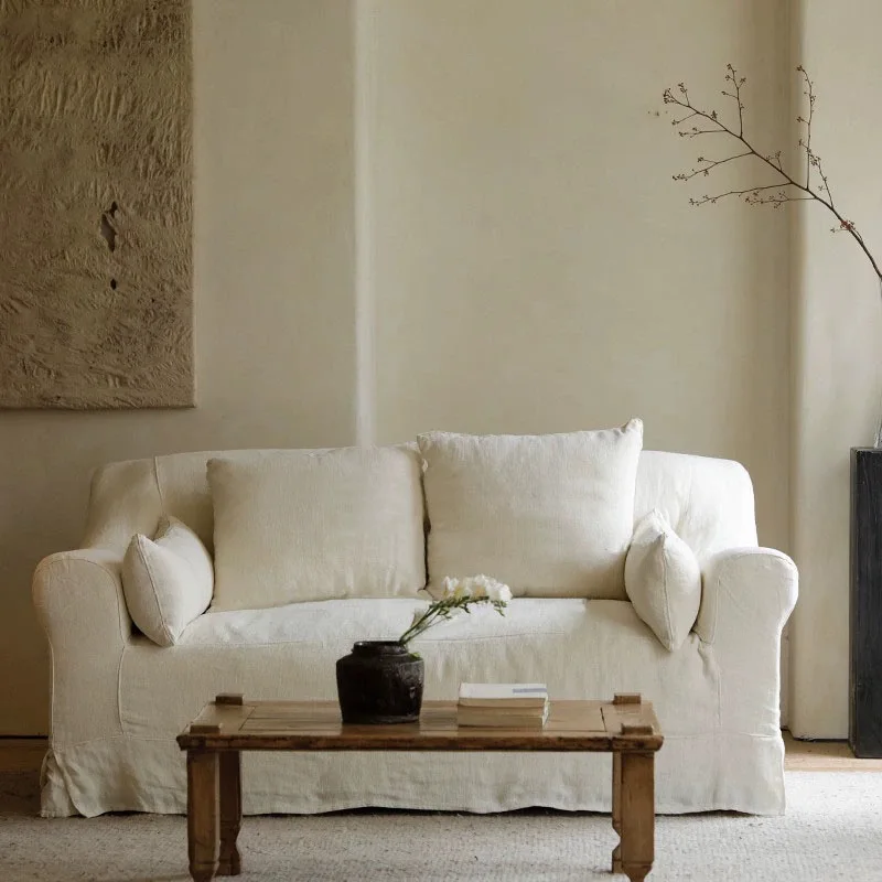 Linen fabric living room small apartment multi-person removable sofa apartment