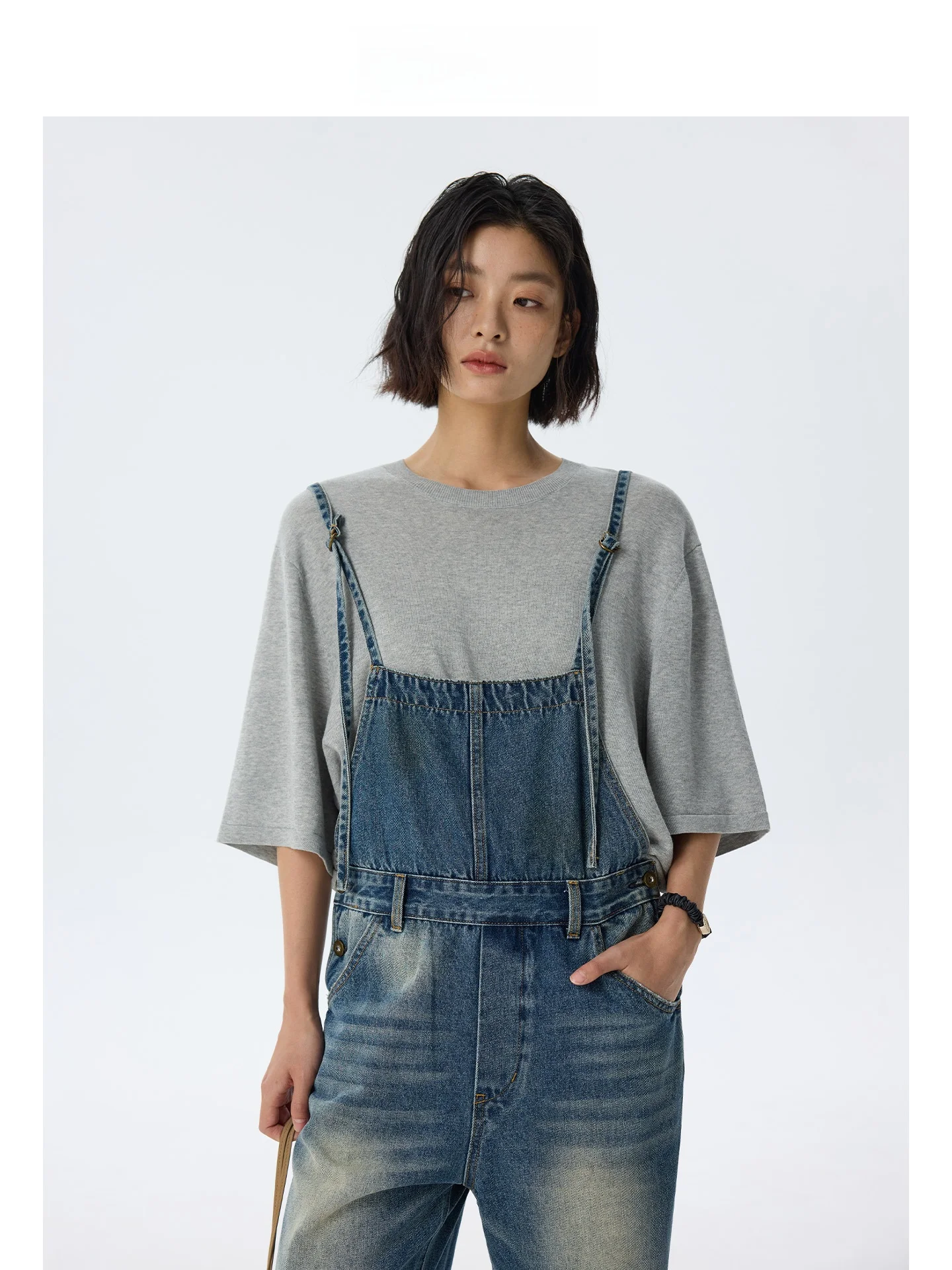 

Джинсовый комбинезон Mincollection Lin Zhi Qing с тонкими бретелями, прямые джинсы из хлопка, женские летние свободные синие джинсы